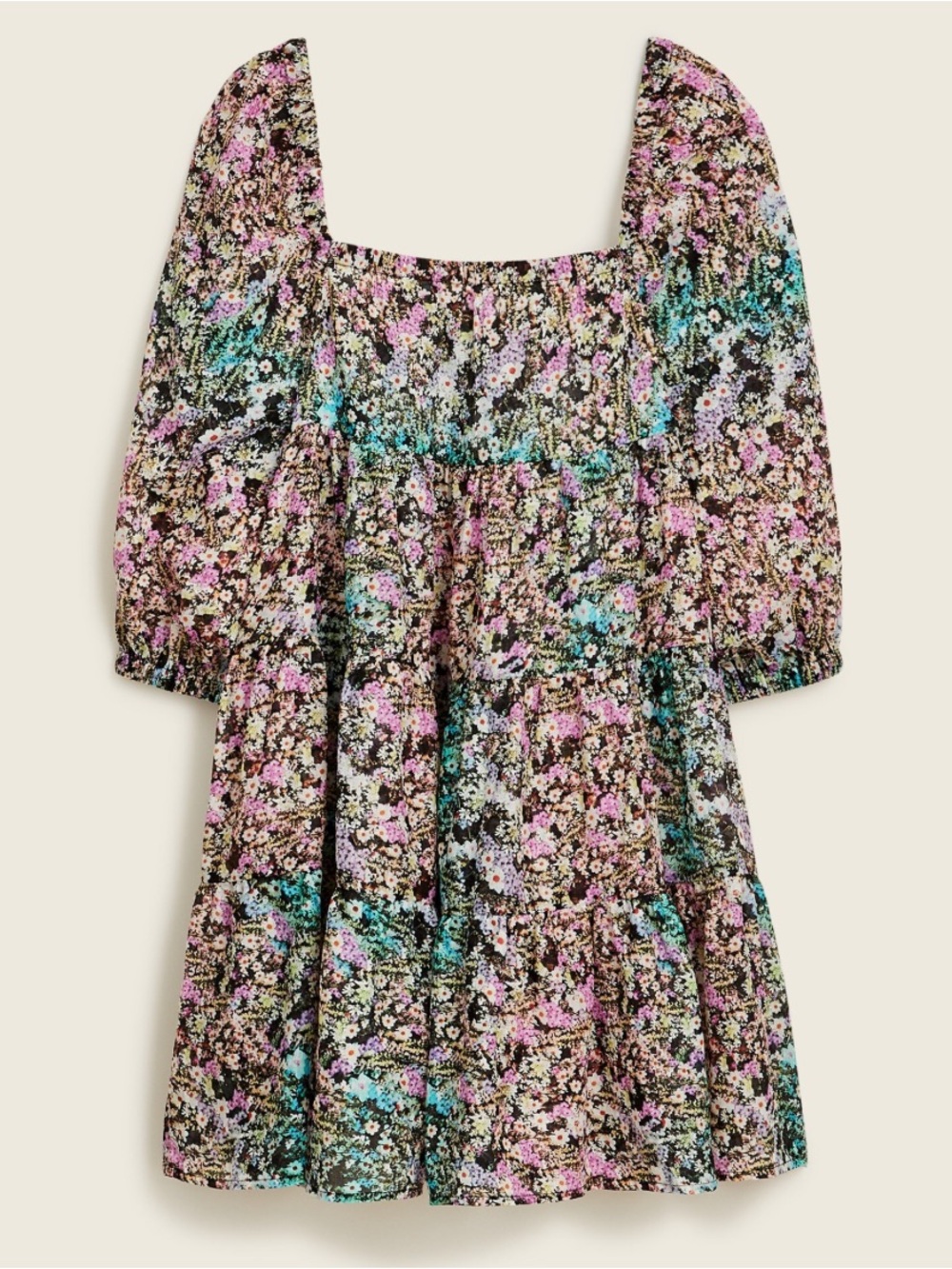 J. Crew Square-Neck Puff Sleeve Beach Dress in Watercolor Floral
